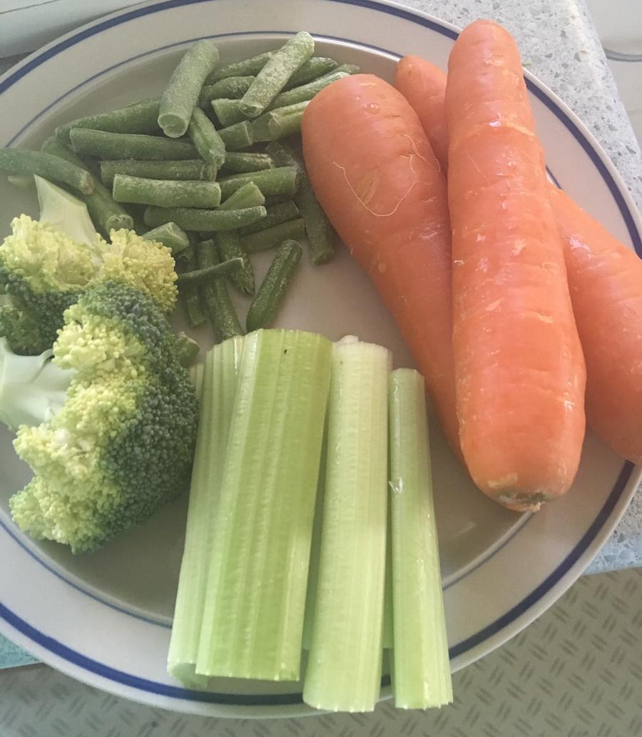 Carrots, celery, broccoli and beans.